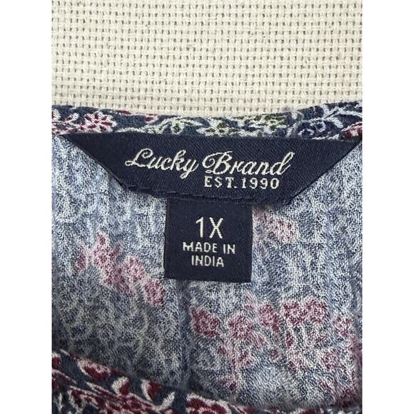 Lucky Brand Women's Top Plus Sz 1X Blue Floral Ombre' Lightweight Long Sleeves - Picture 11 of 16